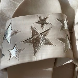 Aldo White Slides with Silver Stars. Size 9.
